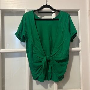 Sezane Emerald Tie-Front Short Sleeve Top size S